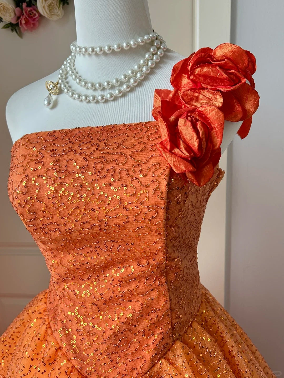 A Line Orange Prom Party Dresses Unique Long Evening Dress Vintage Princess Dress   cg25991