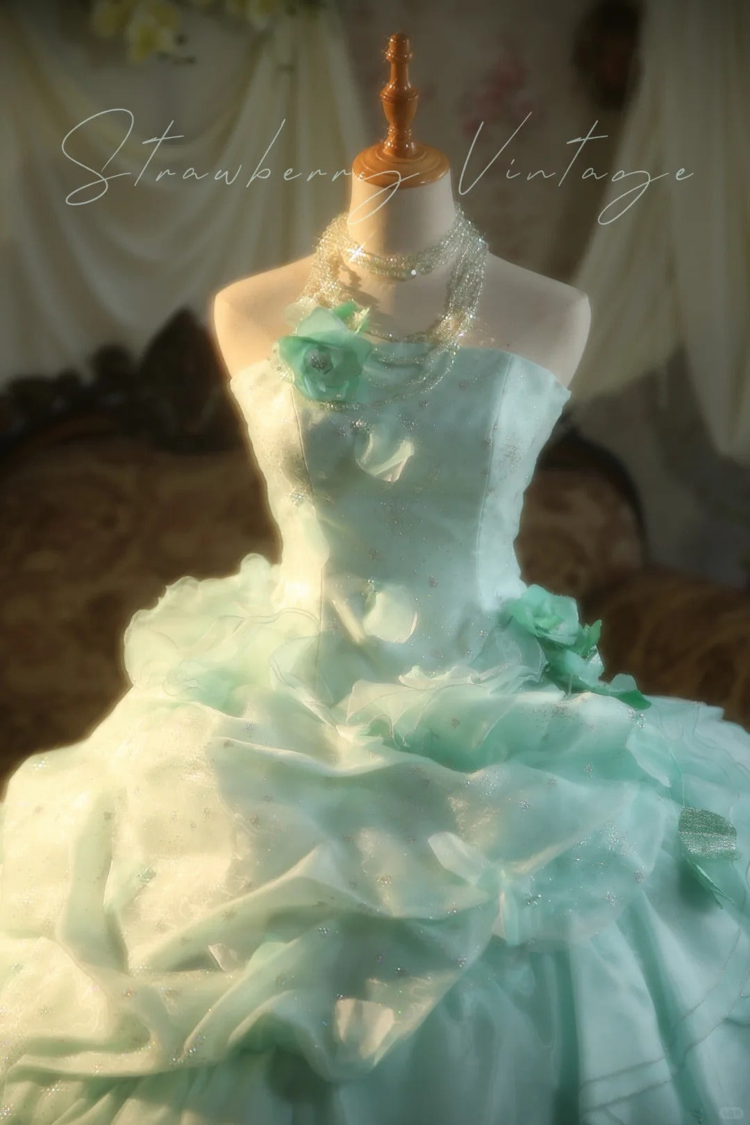 A Line Green Tulle Ball Gown Quinceanera Dress Evening Dress    cg25478