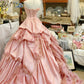 A Line Pink Tulle Ball Gown Quinceanera Dress Unique Long Evening Dress    cg25486