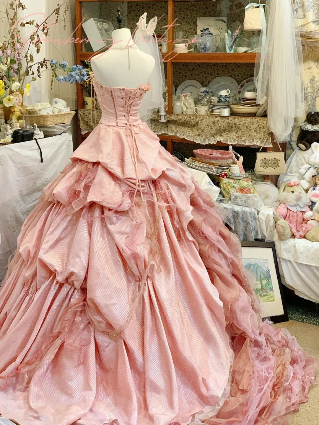 A Line Pink Tulle Ball Gown Quinceanera Dress Unique Long Evening Dress    cg25486