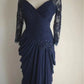 Navy Blue Lace Prom Dresses, Long Evening Dress Vintage Formal Dress    cg25978