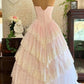 A Line Pink Prom Party Dresses Lace Tulle Unique Evening Dress   cg26047