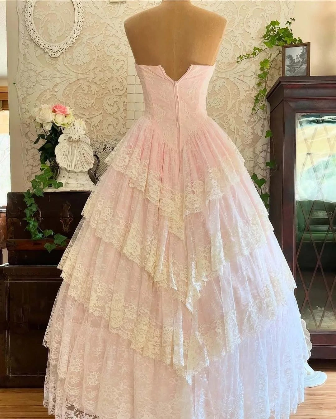 A Line Pink Prom Party Dresses Lace Tulle Unique Evening Dress   cg26047