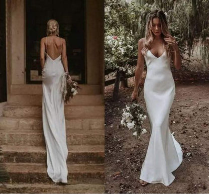 Backless Sexy Wedding Dresses Mermaid Spaghetti Straps Boho Rustic Bride Dress For Women    cg25093