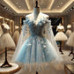 A Line Tulle Blue Short Party Dress Cocktail Dresses Homecoming Dress     cg25677
