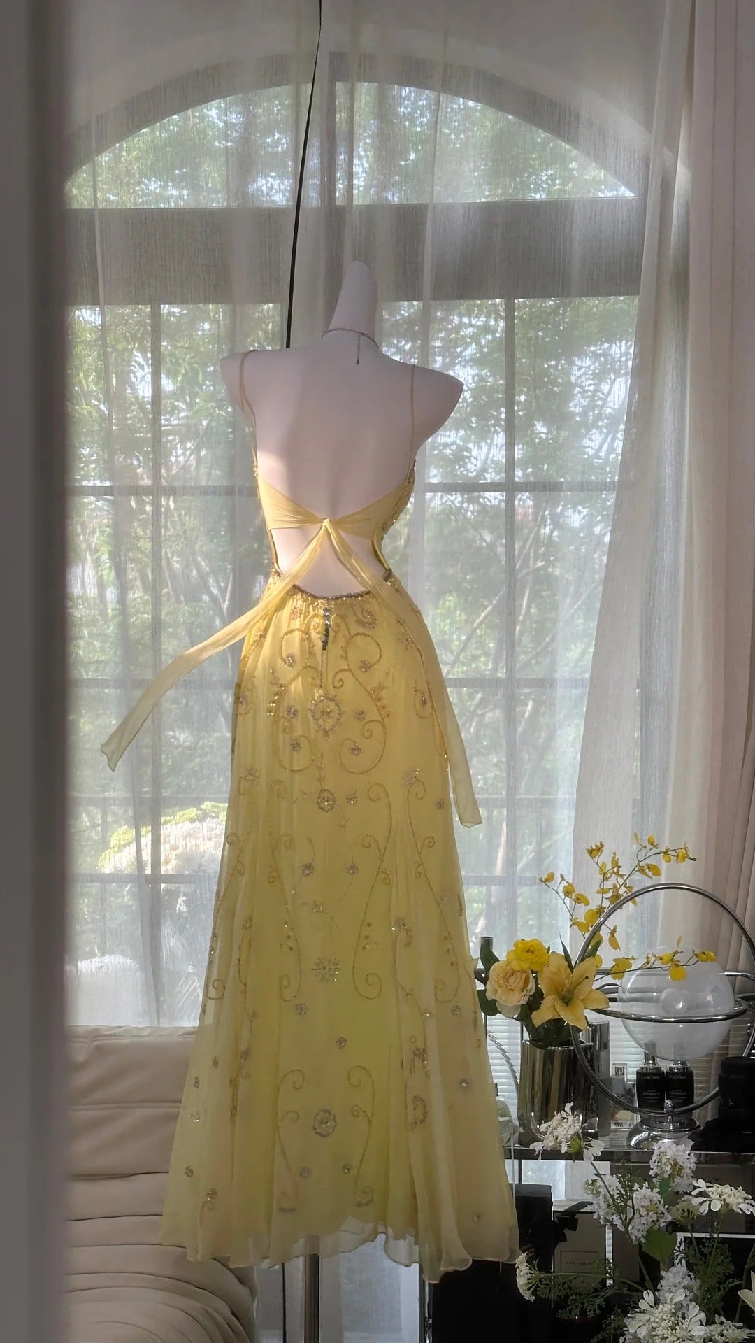 Yellow Beaded Evening Dress Unique Long Prom Dress    cg25572