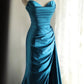 Blue Satin Simple Prom Party Dresses Unique Long Evening Dress   cg25944