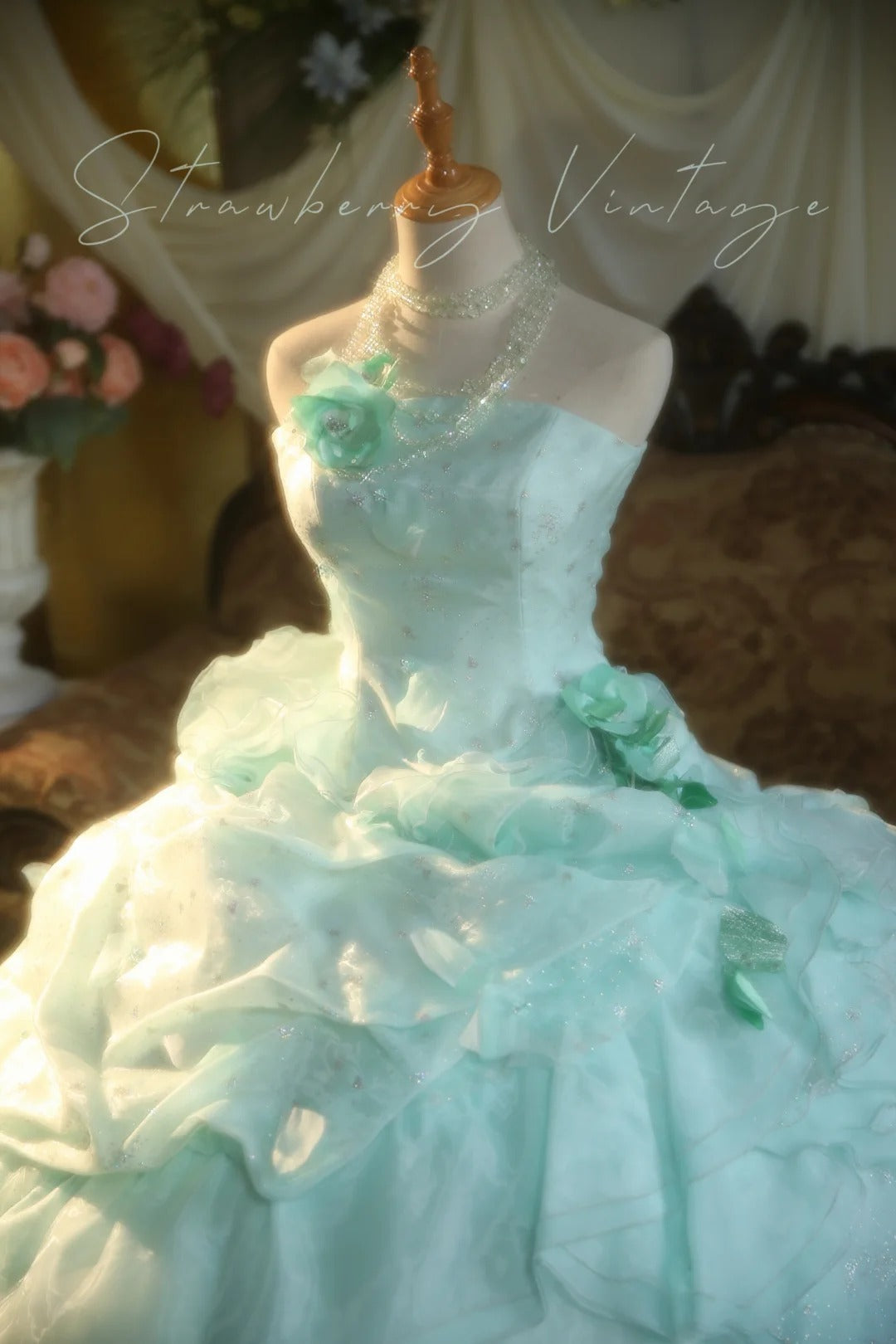 A Line Green Tulle Ball Gown Quinceanera Dress Evening Dress    cg25478