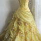 A Line Yellow 3D Flowers Wedding Dress Sleeveless Long Princess Evening Dress   cg25936