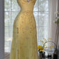 Yellow Beaded Evening Dress Unique Long Prom Dress    cg25572