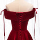 A-Line Burgundy Satin Off the Shoulder Prom Dress    cg19183