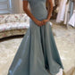 Blue Off-the-shoulder Elegant A-Line Long Prom Dress Birthday Dress   cg25465