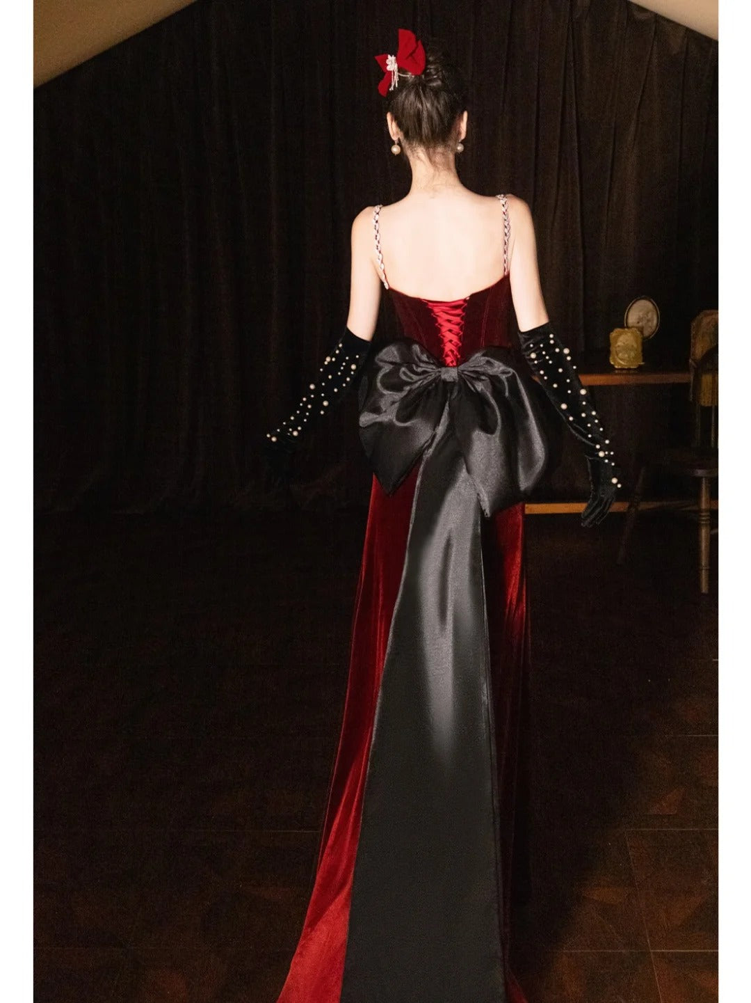 Burgundy Mermaid Velvet Vintage Evening Dresses,Sleeveless Party Gowns  cg25489