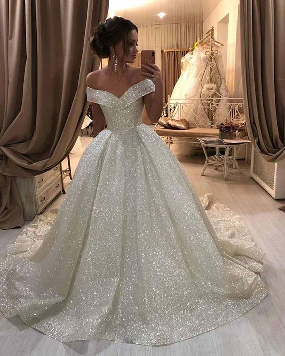 Sparkly Bling Bling Sequins Ball Gowns Wedding Dresses Off Shoulder      cg25139