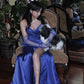 Satin Slit Prom Dresses Birthday Outfits Elegant Party Gown With Gloves     cg25178