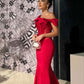 Red Mermaid Evening Dresses for Women Off Shoulder Floor Length Formal Event Elegant Party Gown     cg25177