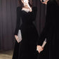 Beautiful A line Long Sleeves Black Velvet Long Prom Dress      cg25136