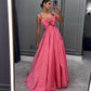 Elegant Satin Spaghetti Strap Floor-Length Party Dress with Bows Evening Dress     cg25170