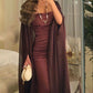 Beautiful Long Sleeves Burgundy Long Prom Dress Evening Gown     cg25137