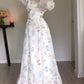Elegant Flowers Print Ruffle Long Sleeve Prom Dresses       cg25150