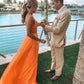 Straps Orange Boho Long Prom Dress  cg6760