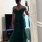 Emerald Green Tulle Mermaid Off Shoulder Prom Dress Long Evening Party Gowns    cg25850