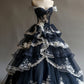 A Line Navy Blue Tulle Vintage Evening Dresses,Off Shoulder Party Gowns  cg25491