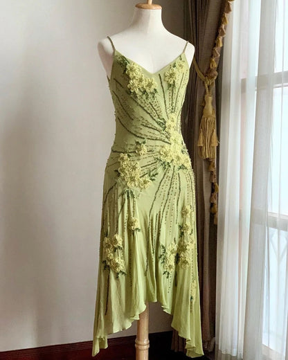 Green Backless Vintage Prom Party Dresses Unique Evening Dress   cg26049