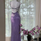 Purple Shiny Evening Dresses, Sleeveless Long Prom Party Gowns With Slit cg25574