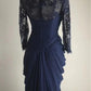 Navy Blue Lace Prom Dresses, Long Evening Dress Vintage Formal Dress    cg25978
