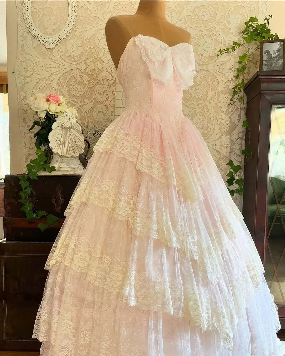 A Line Pink Prom Party Dresses Lace Tulle Unique Evening Dress   cg26047