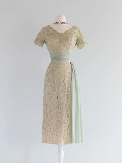 Green Lace Vintage Prom Party Dresses Unique Evening Dress   cg26051
