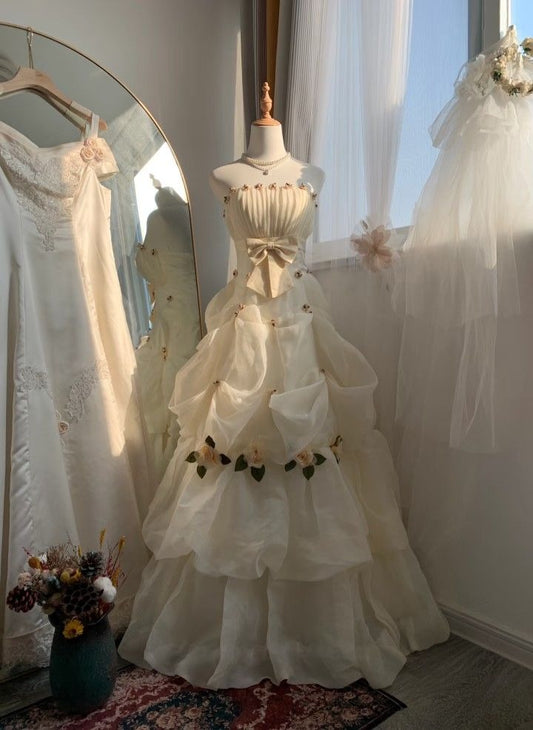 A Line Strapless Tulle Prom Dresses, Long Evening Dress Formal Dress    cg25972