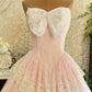 A Line Pink Prom Party Dresses Lace Tulle Unique Evening Dress   cg26047