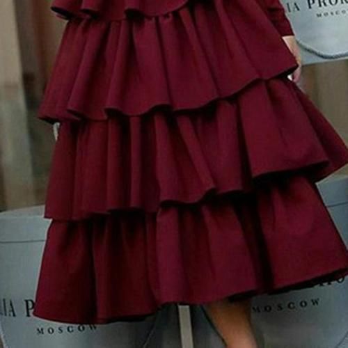 Burgundy Long Sleeves Prom Dress with Layered Skirt   cg7058