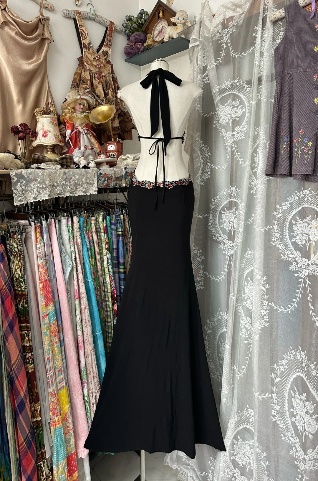 A Line Black Halter Vintage Long Party Dress Evening Dress Prom Dresses     cg25750