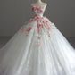 Flower Fairy White Lace Appliques Flower Wedding Dress 2025 Ball Gown Strapless Sleeveless Backless Court Train Wedding Dress   cg25904