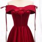 A-Line Burgundy Satin Off the Shoulder Prom Dress    cg19183