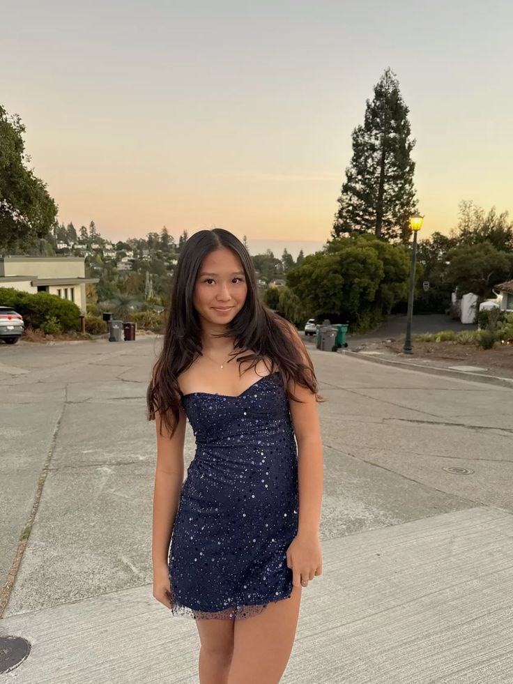 Navy Blue Spaghetti Straps Short Shinny Party Dress Homecoming Dress     cg25662