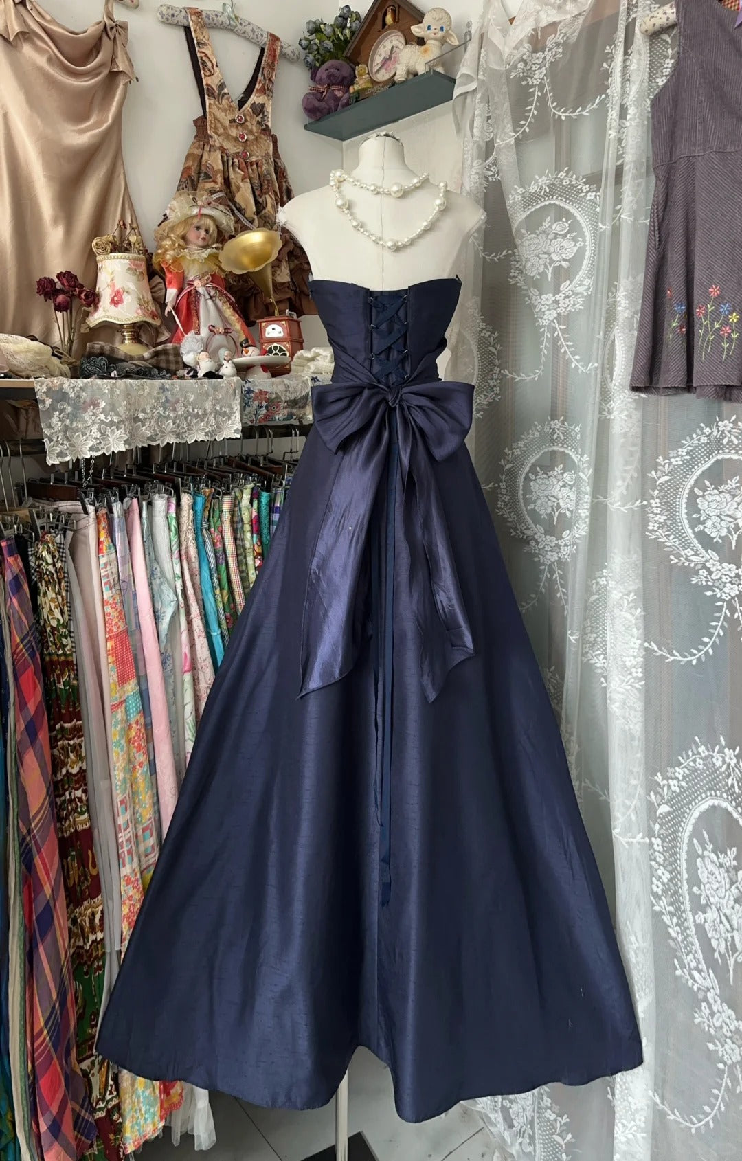 A Line Navy Blue Vintage Long Party Dress Evening Dress Prom Dresses     cg25749