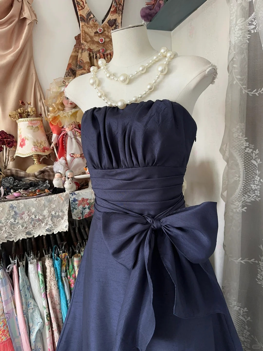 A Line Navy Blue Vintage Long Party Dress Evening Dress Prom Dresses     cg25749