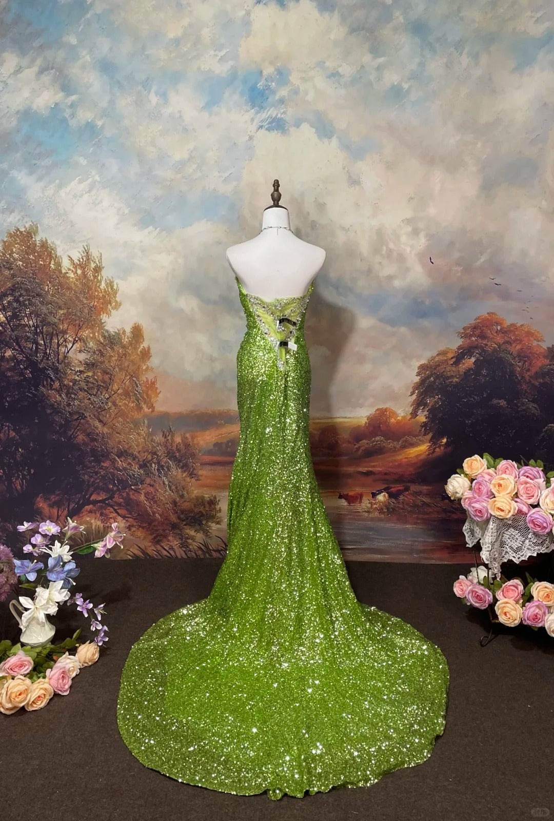 Green Sequin Mermaid Strapless Evening Dress Long Prom Dress    cg25569