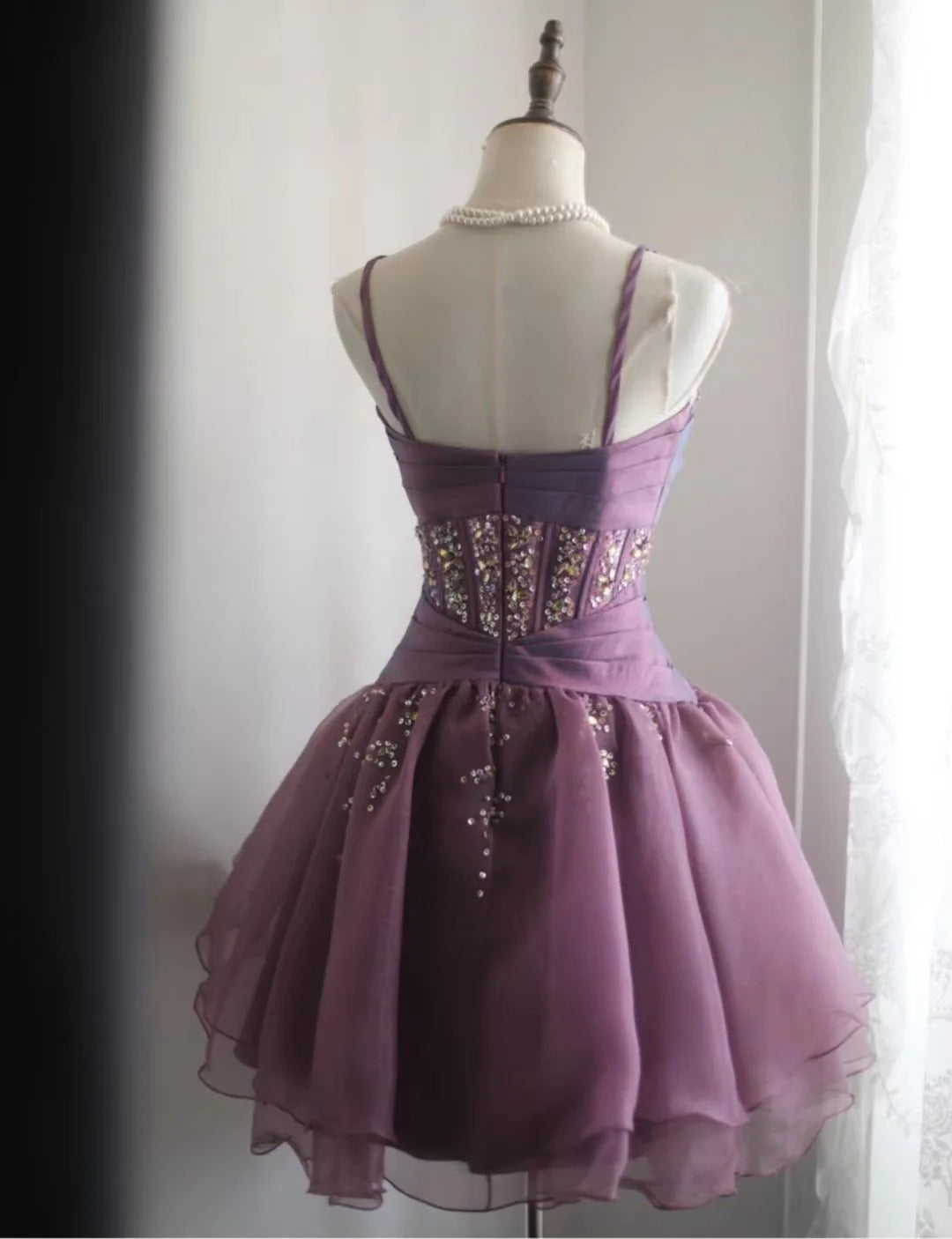 A Line Beaded Purple Short Party Dress Cocktail Dresses Homecoming Dress     cg25703