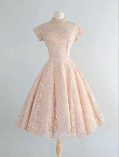 A Line Lace Vintage Homecoming Dresses Short Prom Dress Short Party Dress    cg25925