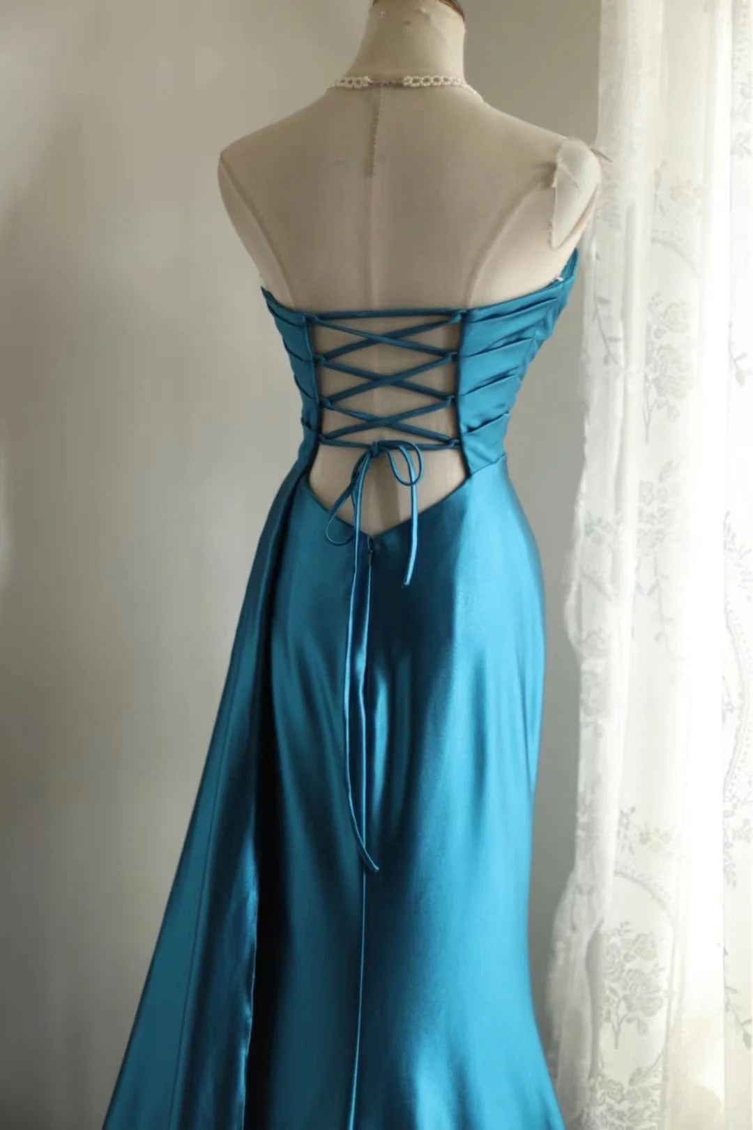 Blue Satin Simple Prom Party Dresses Unique Long Evening Dress   cg25944