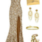 Gold Sequin Long Party Dress Evening Dress Prom Dresses     cg25684