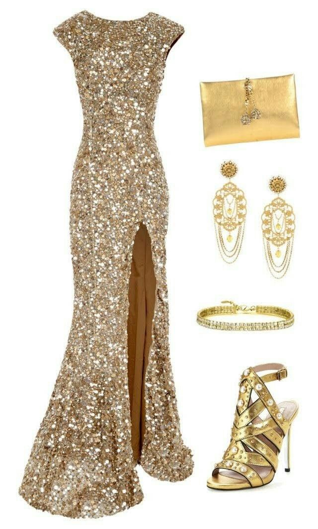 Gold Sequin Long Party Dress Evening Dress Prom Dresses     cg25684