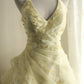 A Line Yellow Princess Dress Wedding Dress Sleeveless Long Evening Dress   cg25931