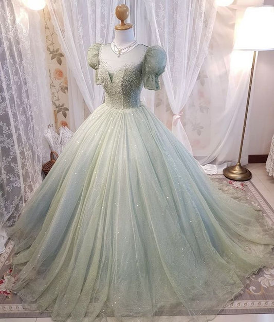 A Line Short Sleeves Long Party Dress Evening Dress Prom Dresses     cg25694