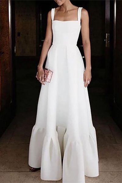 white party dress straps evening dress long prom dress cg1251